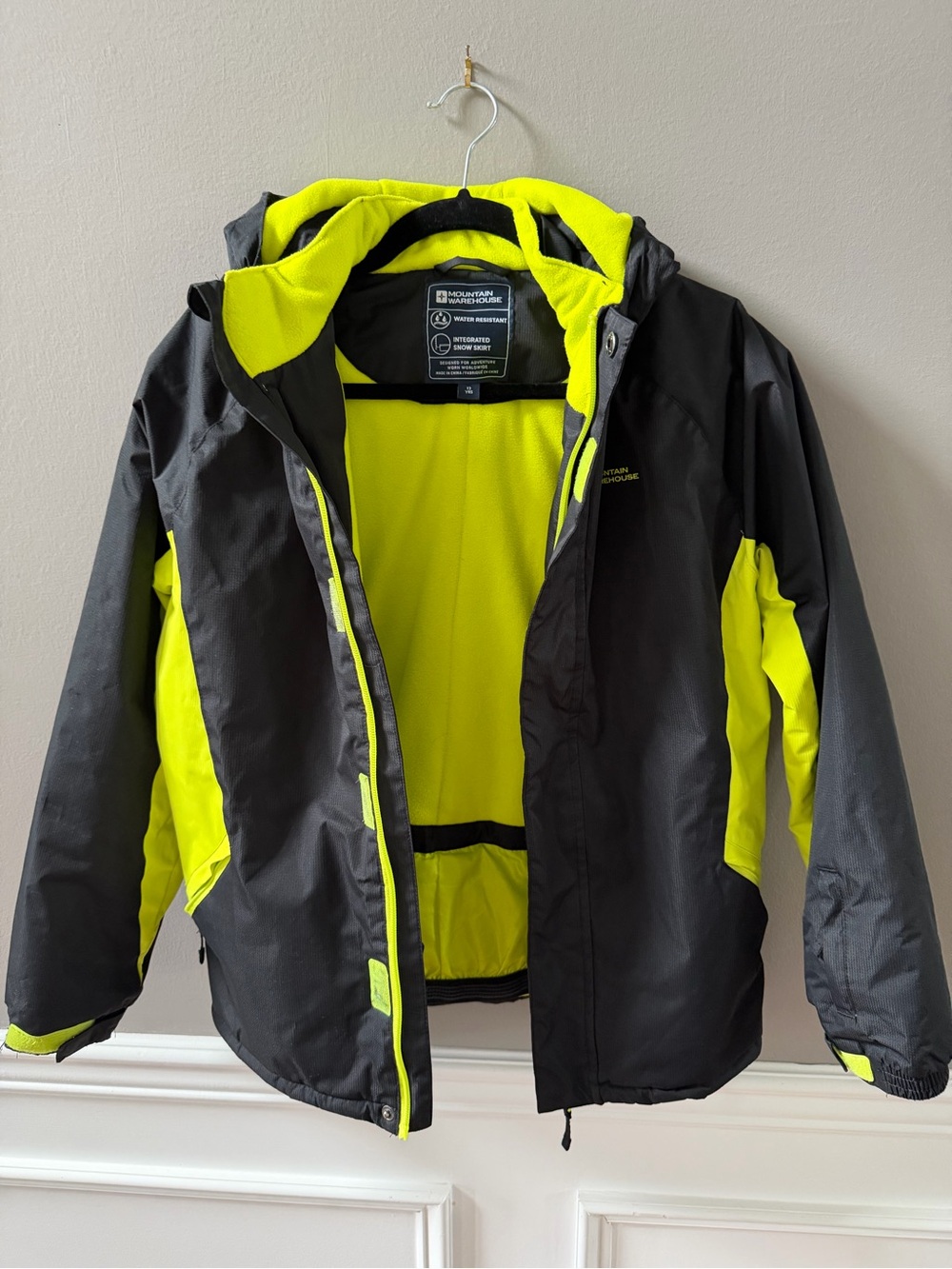 Kids' Black and Neon Yellow Hooded Snow Ski Jacket